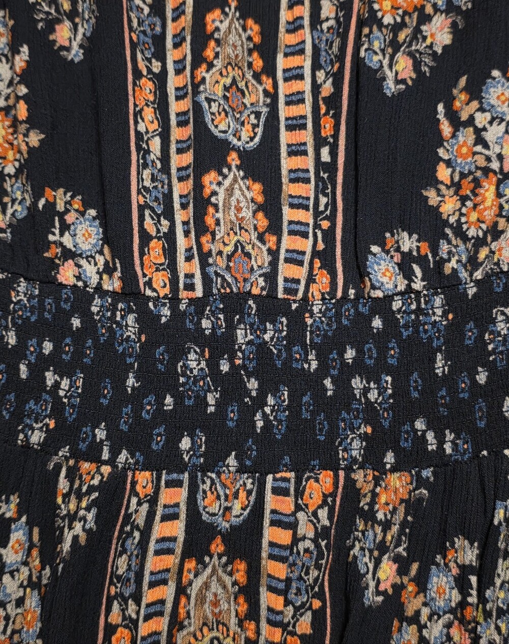 Bila size Large (L) Navy Blue & Pink Floral Sleeveless Smocked Waist Dress - Picture 5 of 5